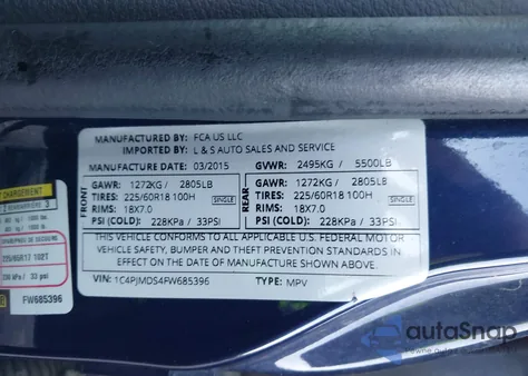 2015 Jeep Cherokee Limited from USA, damaged, VIN 1C4PJMDS4FW685396